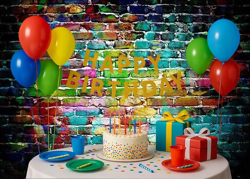 Dudaacvt Graffiti Photography Backdrop,7x5ft Colorful Brick Wall Photography Backdrop for Bridal Shower Baby Birthday Party Banner Photo Props - Image 3